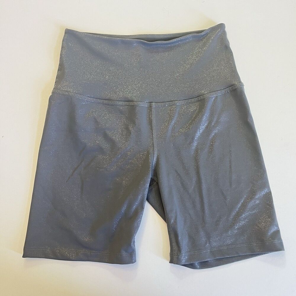 Beyond Yoga Twinkle High Waist Biker Shorts Grey Metallic Womens Medium
